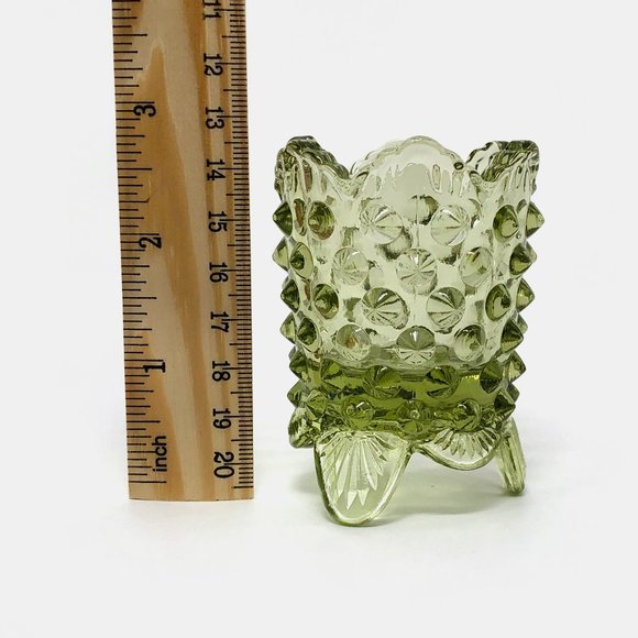 Vintage Fenton Hobnail Green Glass Toothpick Holder - Picture 2 of 4